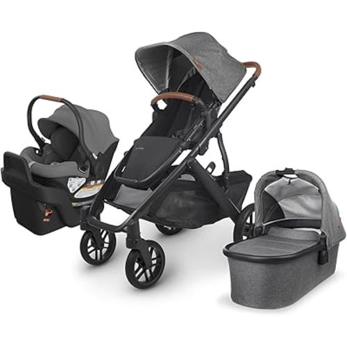 UPPAbaby Travel System, Includes Vista V2 Stroller + Aria Lightweight Car Seat Combo/Bassinet,Toddler Seat, Rain Shield, Storage Bag, Car Seat, Base + Infant Insert Included/Greyson (Charcoal Mélange)