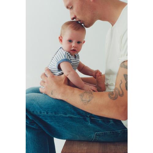 STRIPED KNIT SHORT JUMPSUIT WITH BUNNY PATCH - Ecru / Blue | ZARA United States