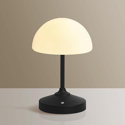 Mushroom Lamp Table Lamp Waterproof,Desk Cordless Battery Operated Lamps for Bedroom,Outdoor Cordless Rechargeable Table Lamps for Night Stands,5000mAh LED Night Light for Living Room(Black)