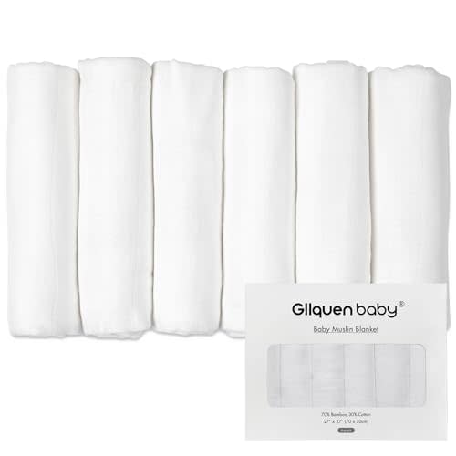 GLLQUEN BABY Receiving Blanket Boy Cotton Muslin Swaddle Blankets Girl Newborn Squares Breathable & Soft Thin Baby Blankets Cloths Double Absorbent Infant Swaddling Wrap - 6 Pack (White)