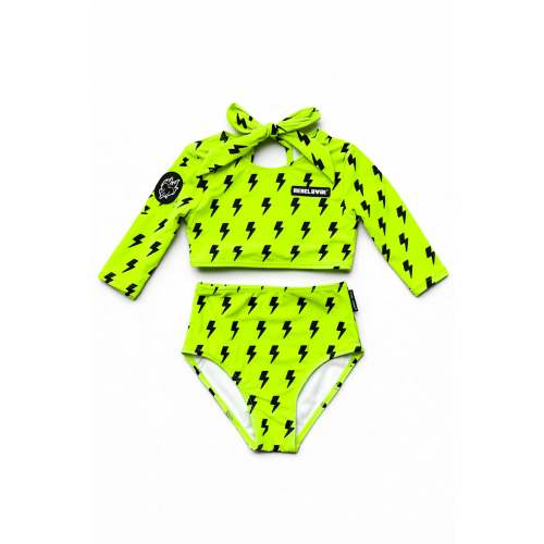 UPF50+ Cropped Two Piece Swimsuit in Neon Electric Lime x Jagger