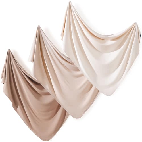 GRSSDER 3 Pack Newborn Swaddle Blanket, Ultra Soft Stretchy Jersey Knit Extra Large Size 33 x 44 Receiving Blankets for Easy Swaddling Baby Snug and Cozy