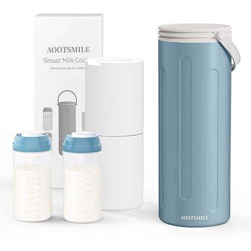 Portable Breast Milk Cooler for Travel, 22oz Large Capacity Breastmilk Chiller for Working Moms, 360° Cooling Keeps Milk Chilled 24 Hours, Includes 2 Baby Bottles, Breastfeeding Essentials