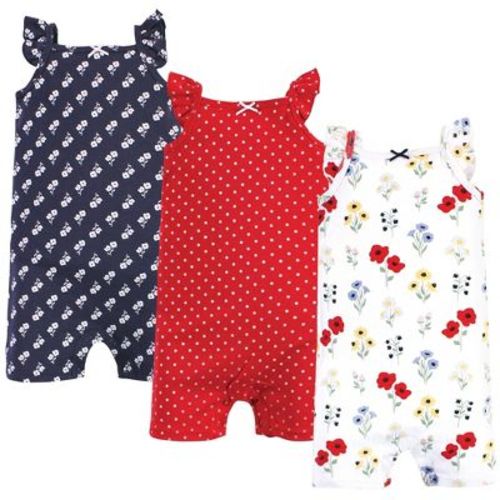 Hudson Baby Infant Girls Cotton Rompers, Wildflower, 0-3 Months