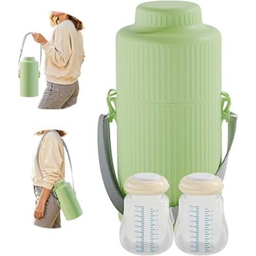 22oz Portable Breast Milk Cooler with Adjustable Strap, 24-Hour Cooling for Travel & Outdoor, Large Capacity Breastmilk Chiller with 2 Storage Bottles, Leak-Proof