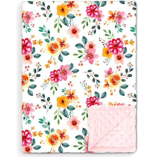 Nialnant Floral Baby Blankets for Girls, Super Soft Plush Baby Girl Blanket, Double Layer Dotted Backing Toddler Blanket, Machine Washable Newborn Blankets Nursery Decor
