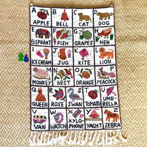 Wall Hanging Rug ABC Tapestry Hand Woven Wool with top loops | Vibrant Animal Alphabet for Toddlers | Nursery Wall Hanging | Nursery Rug