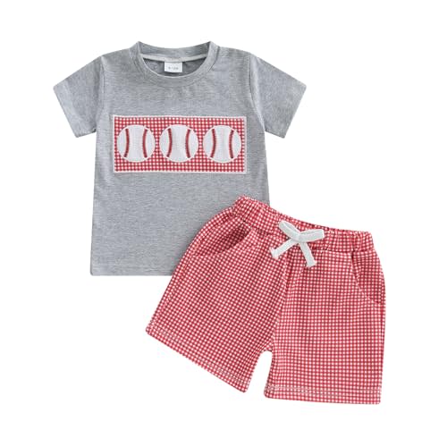 Fufuriprefer Toddler Baby Boy Summer Clothes Short Sleeve Embroidery Baseball T-shirt & Plaid Shorts Set 2 Piece Outfit