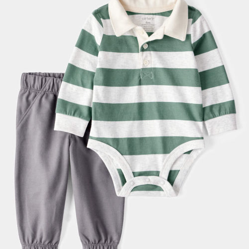 Green/White/Grey Baby 2-Piece Striped Polo Bodysuit & Pull-On Pant Set | Carter’s Oshkosh Canada