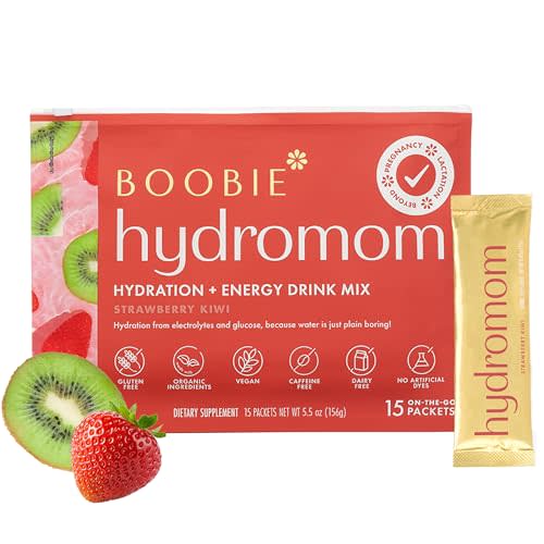 Boobie Hydromom Superfood Electrolyte Drink Mix, Strawberry Kiwi | Refreshing Energy & Hydration Boost for Mamas | On-The-Go & Travel Essentials for Pregnancy, Lactation, & Beyond, 15 Packets