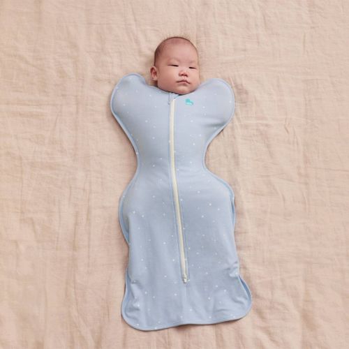 Love to Dream Baby Boy Swaddle Up Sleep Sack SMALL - Cotton 1.0 TOG Sleeveless Wrap - Twinkle Blue - NB: Two-Way Zipper, Inverted Zipper, Breathable Fabric