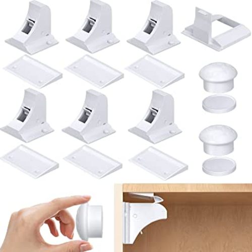 AOSITE Child Safety Magnetic Cabinet Locks 6 Pack+2 Keys Baby Cabinet Locks | Baby Proofing Magnetic Drawer Locks for Kitchen No Drill, Child Safety Cabinet Locks with Adhesive, 4 Pack for Knobs