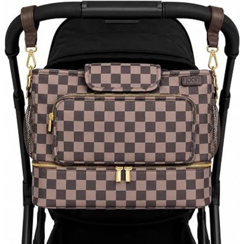 Jooni Universal 2-in-1 Stroller Caddy Organizer and Crossbody Diaper Bag (Checkered Cocoa)