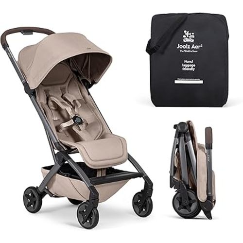 Joolz Aer2 Lightweight Travel Stroller for Baby & Toddler – One-Hand Fold, Compact Carry-On Airplane Approved, Reclining Seat, UPF 50+ Canopy, Travel Pouch, Baby Net – Sandy Taupe