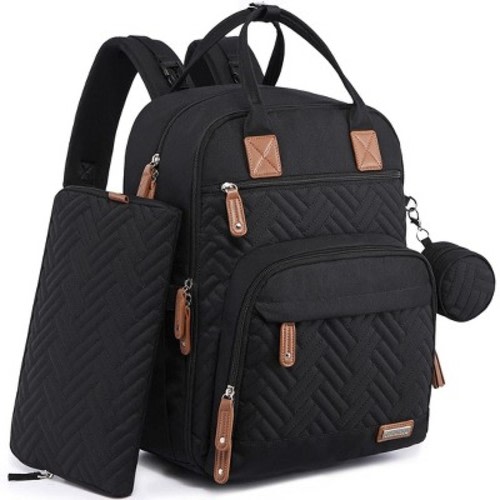 Iniuniu Large Diaper Backpack, Unisex 4-in-1 Baby Bag with Pouch, Changing Pad, Pacifier Case & Straps, Black