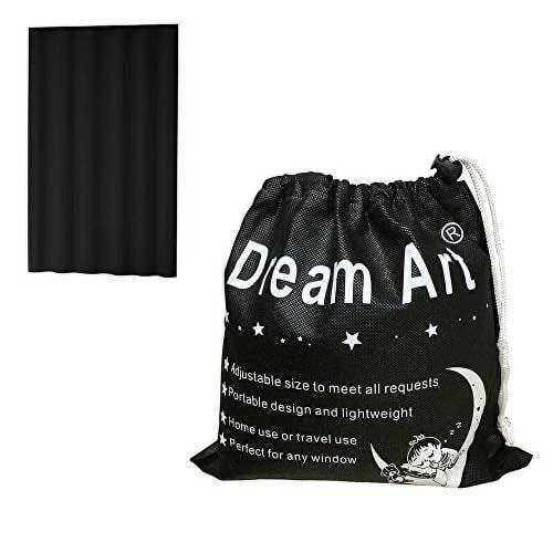 DREAM ART Anywhere Portable Blackout Curtain/Adjustable Blackout Shades/Temporary Blackout Blinds Suction Cups Nursery,Children Kids Bedroom Travel Use,Black,1 Pc W52Xl72Inch(132X183Cm)