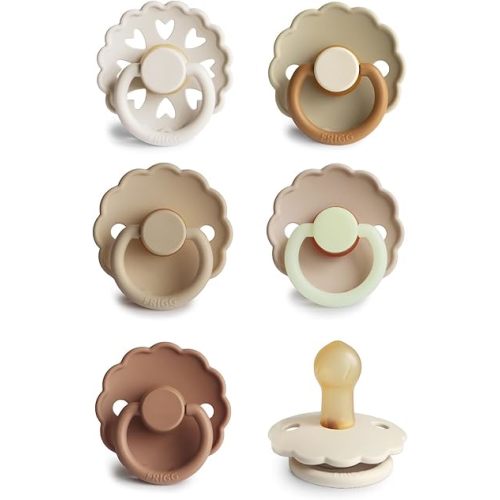 FRIGG Natural Rubber Baby Pacifier 6-Pack Cinnamon Charm | Made in Denmark | BPA-Free (0-6 Months)