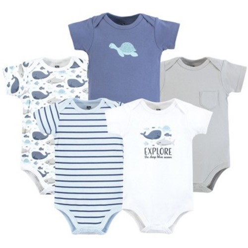 Hudson Baby Infant Boy Cotton Bodysuits, Sea Friends, 6-9 Months