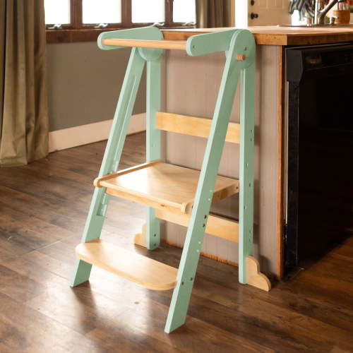 HARPPA Foldable Toddler Kitchen Tower, Standing Tower for Kids Age 1.5-6 Years,Sage Green