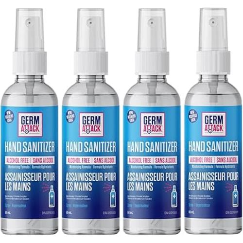 X3 Clean Germ Attack Hand Sanitizer Spray – Alcohol Free and Fragrance Free – Moisturizing Formula – Travel Size 60ml (Pack of 4)