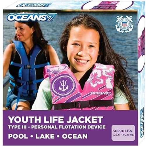 Oceans 7 US Coast Guard Approved Life Jacket for Infant, Kids, Youth, – Type II & III Vest, Personal Flotation Device