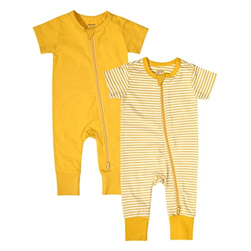 Teach Leanbh Baby Boys Girls 2-Pack Romper Jumpsuits Cotton 2 Way Zipper Short Sleeve Footless Sleep and Play 3-24 Months
