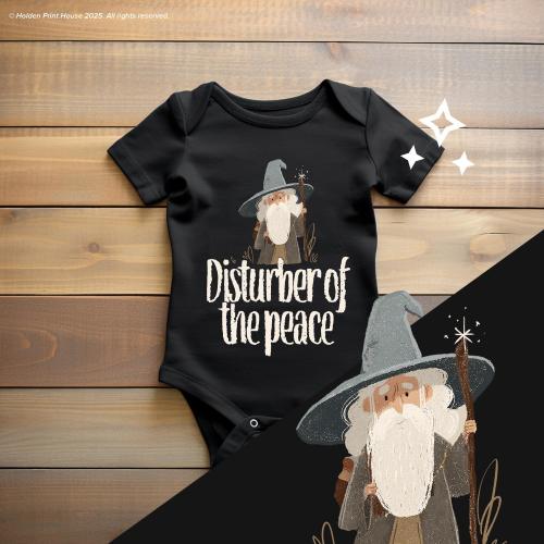 Gandalf-Inspired - "Disturber of the Peace" Baby Grow |  Nerd Baby Gift | LOTR Bodysuit | Fantasy, Shire, Baby Shower, Gift Idea, Cotton