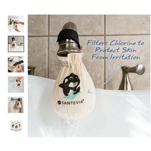 Organic Cotton Bath Faucet Filter by Santevia | Adds Nourishing Minerals for Hair & Skin | Chlorine Filter | Made in Canada