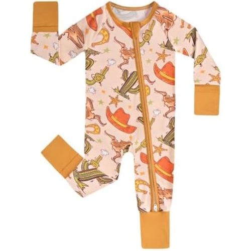 MOSSRIVER Toddler 𝐏ajamas Viscose Bamboo Baby Long Sleeve Romper Footed with Mittens Boys Girls Jumpsuit 2 Way Zipper 𝐏js