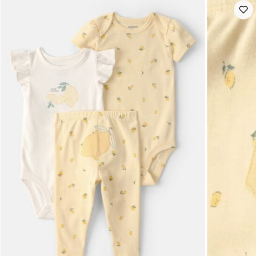 Baby Girl 3-Piece Lemon Bodysuits & Pant Set - Yellow/White | Carter's