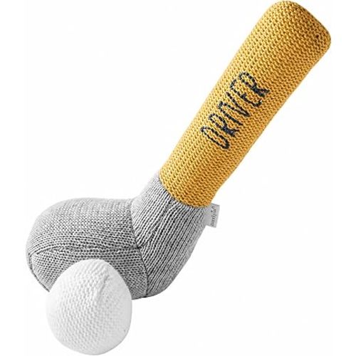 Mud Pie Yellow Golf Club Knit Rattle, Soft Baby Rattle Toy with Attached Golf Ball