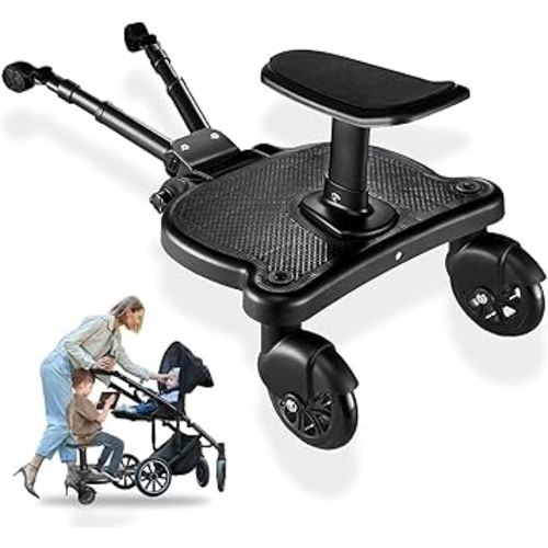 Universal Stroller Board with Detachable Seat - 2 in 1 Sit and Stand Stroller Standing Board for Most Brands of Strollers Holds Children up to 55 (Black)