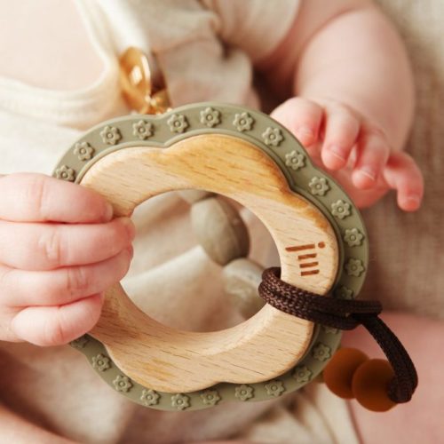 January Moon Wood + Silicone Teether in Saddle - Organic Bunny
