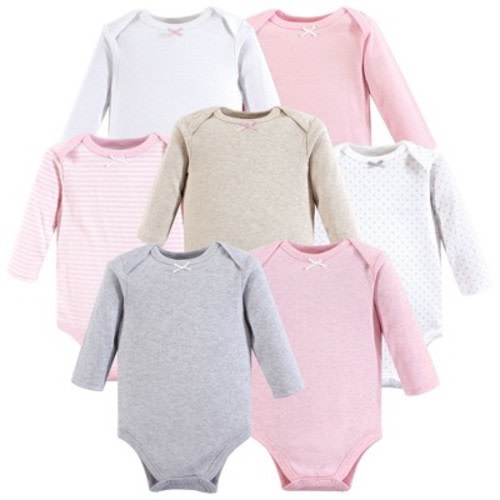 Hudson Baby Infant Girls Cotton Long-Sleeve Bodysuits 7pk, Girls Basic, 0-3 Months