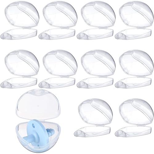 Treela 10 Pack Pacifier Case Pacifier Holder Case Clear Container Box for Baby Travel Transparent Clip Essential Accessories