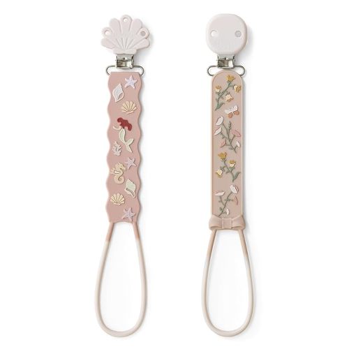 Moonkie Flat Silicone Pacifier Clips (2-Pack) – One-Piece Strap Holders, Binky Clips for Baby Boys & Girls, Gift-Ready Baby Essentials (Mermaid Dreams)