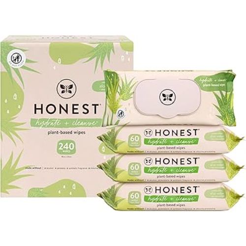 The Honest Company Hydrate and Cleanse Naturally Scented Wipes Cleansing Multi-Tasking 99% Water Plant Based Hypoallergenic Aloe Cucumber 240 Count
