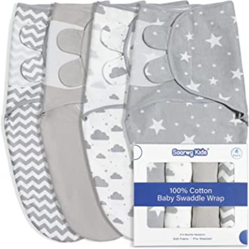 Soarwg Kids Baby Swaddle, Swaddle Blanket, Swaddle Sack, Nursery Swaddling Blankets 0-3 Months, STANDARD 100 by OEKO-TEX, Adjustable Newborn Swaddle Wrap Infant Sleep Sacks Babies Preemie 4 Pack Small
