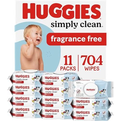 Huggies Simply Clean Baby Wipes, Unscented, 11 Packs, 704 Wipes