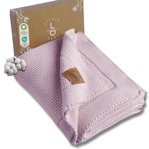 Little Dedi 100% Organic Cotton GOTS Certified Baby Knitted Blanket with Gift Box - Soft Toddler, Crib, Stroller Blanket - Neutral Swaddle and Receiving Blanket for Newborns, 30"x40", Lavender Frost