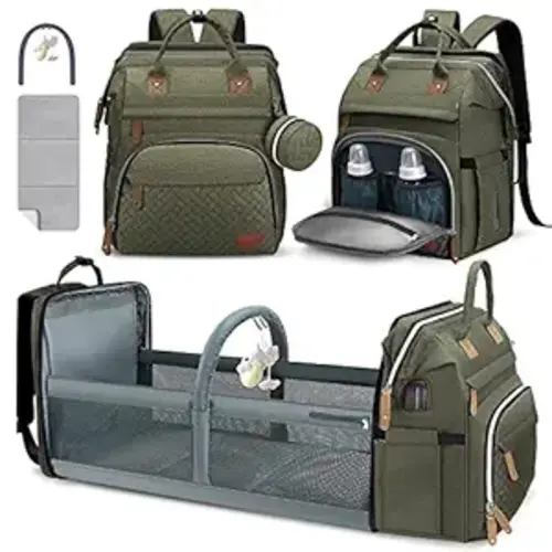 Diaper Bag Backpack, Large Baby Bag with Changing Pad, Thick Padded Back & Straps, Laptop Compartment, Waterproof Travel Backpack with USB Port, Multi-Function for Mom & Dad, Army Green