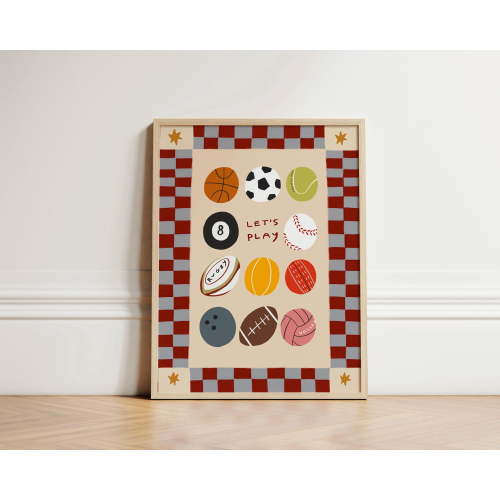 Let's Play Print, Kid's Bedroom Print, Football Wall Art, Boy's Bedroom Print, Toddler Room Print, Play Room, Basketball Print (Unframed)