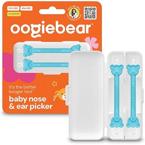 oogiebear: Baby Nose Cleaner & Ear Wax Removal Tool - Safe Booger & Earwax Removal for Newborns, Infants, Toddlers - Dual-Ended - Essential Baby Stuff, Diaper Bag Must-Have, 2 Pack Blue with CASE