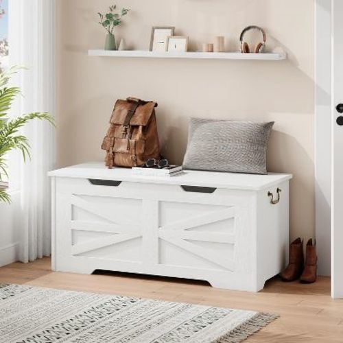 Storage Chest, 39.4" Toy Chest, Kids Wood Large Toy Box, Storage Bench with Safety Hinge, Farmhouse Storage Trunk for Living Room, Bedroom, Playroom