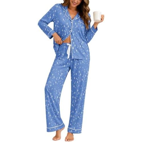 ZMJ Womens Pajama Sets 2 Piece Long Sleeve Button Down Sleepwear with Pants