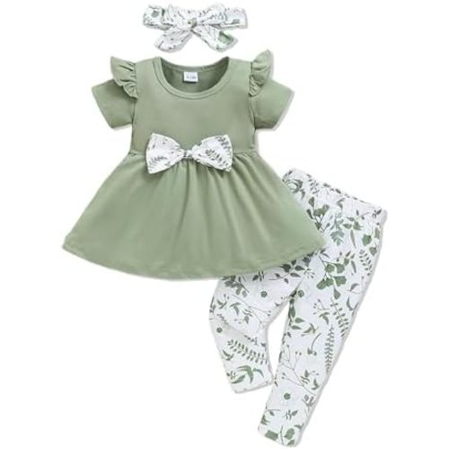 Baby Girl Clothes Toddler Girl Outfits Infant Girl Summer Clothes for Girl Ruffle Shirt Pants+Cute Headband 3PCS
