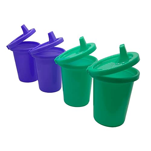 Sippy Cup for 1 Year Old and Toddlers with Attached Lid - Spill Proof, Stackable, Dishwasher Safe - 10 Oz, 4 Count - Never Lose a Lid Again - Baby Sippy Cups (Purple & Teal)