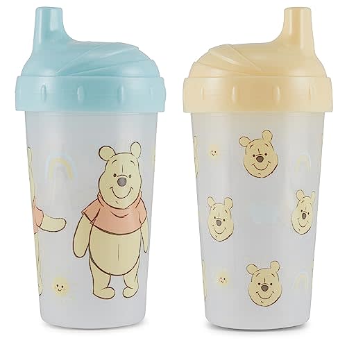 Toddler Sippy Cups for Boys And Girls | 10 Ounce Winnie The Pooh Sippy Cup Pack of Two with Straw and Lid | Durable Blue Leak Proof Travel Water Bottle for Toddlers