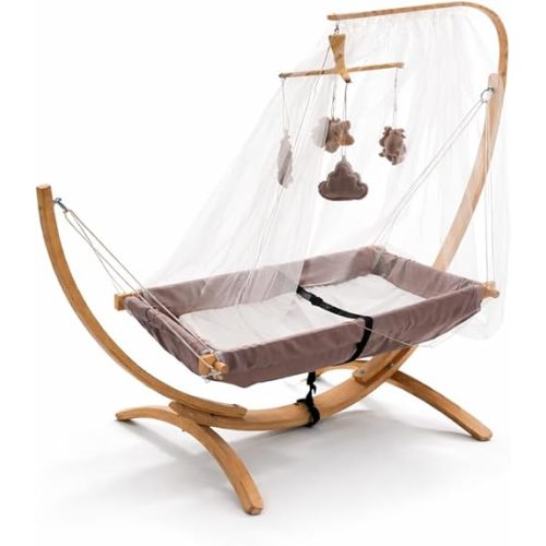 Kids Hammock Bed for Children Ages 3 to 5 Years, 15 to 36 kg Capacity, Comfortable Fabric with Wooden Frame, Large Size 25.98" × 59.06", Portable and Easy to Assemble for Indoor and Outdoor Use (Grey)
