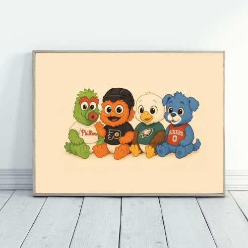 Philly Mascot Babies Nursery Print, Philadelphia Phillies Eagles Sixers Flyers Digital Instant Download Poster
